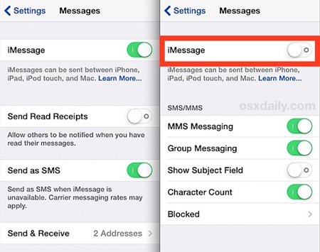 Cómo deshabilitar y desactivar iMessage en el iPhone o el iPad