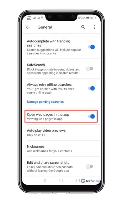 Cómo inhabilitar el navegador In-App en Google App y Gmail
