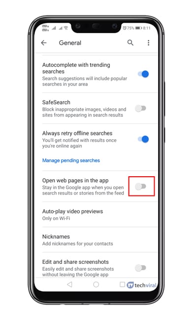 Cómo inhabilitar el navegador In-App en Google App y Gmail