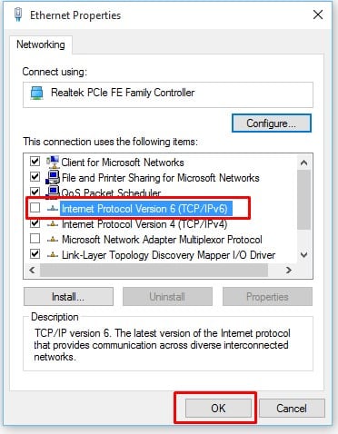 Cómo deshabilitar el IPv6 en Windows 10